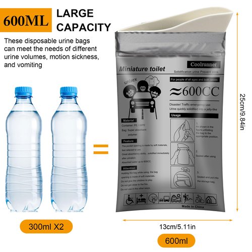 Coolrunner Disposable Urine Bags,8/12/20/24 Pack Camping Pee Bags, Disposable Urinals Vomit Bags for Travel Urinal Toilet Traffic Jam Emergency Portable Toilet Bee Bag for Men Women Kids Patient