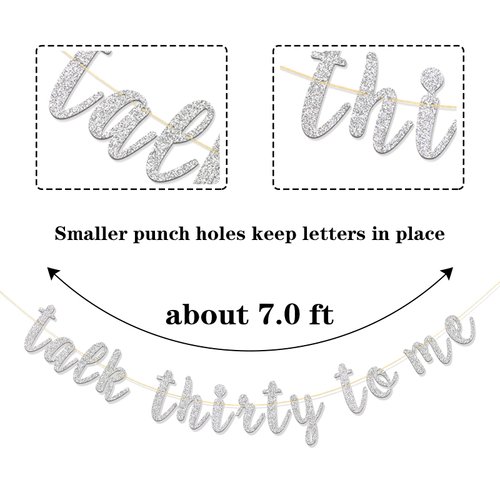 RoadSea Talk Thirty to Me Banner - 30th Birthday Party Garland Supplies- Thirty Birthday Party Decorations - Silver Glitter