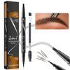 Microblading Eyebrow Pen Brow Pencil Waterproof Eyebrow Pen 2-in-1 Dual-Ended Eyebrow Pencil with 4-Fork Tip & Precise Brush-Tip for Long-Lasting Hairlike Eyebrow Pen, Dark Brown