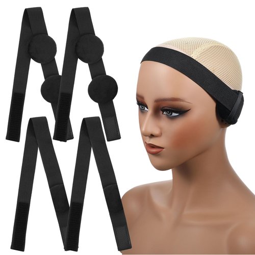 Xinjoduz 4 PCS Elastic Bands for Wig, 22.8"× 1.18" Black Adjustable Lace Melting Band with Ear Covers Wig Elastic Headband Lace Front Wig Band for Lace Front and Frontal Edge Control for Women Hair