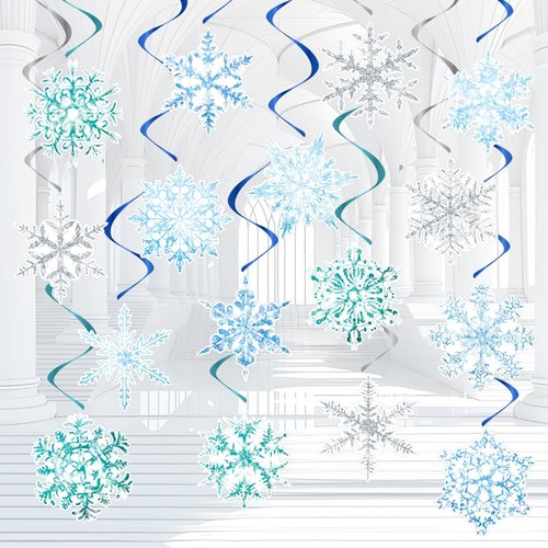 30Pcs Winter Wonderland Decorations, Winter Snowflake Birthday Baby Shower Hanging Swirl Decorations, Snowflake Decor Frozen Birthday Party Decor for Indoor and Outdoor Winter Themed Party Supplies