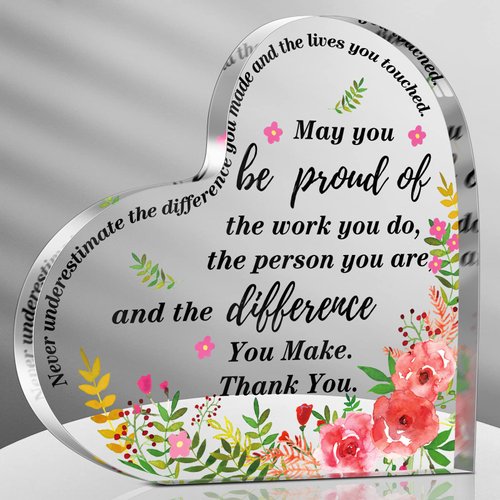 Thank You Gift for Women Inspirational/Coworker Gifts Office Gift for Colleague Leaving Job/Farewell Gift Acrylic Appreciation Gifts for Friends Nurse Teacher Keepsake (Heart)