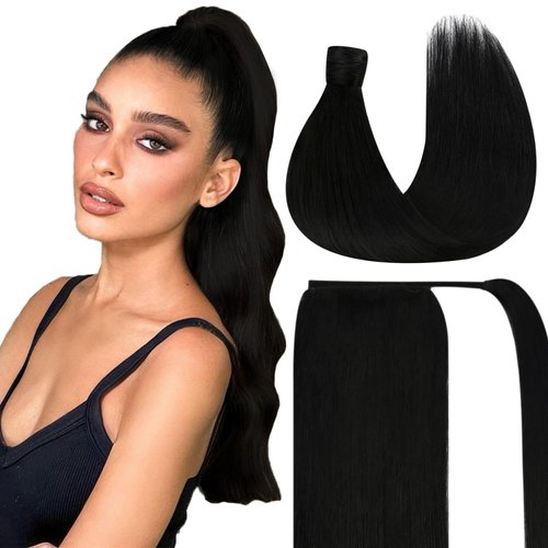Ve Sunny Ponytail Hair Extensions Black Ponytail Extension Human Hair Jet Black Wrap Around Ponytail Hair Extensions Human Hair Black Human Hair Ponytail Short Hair Ponytail 14inch 80G