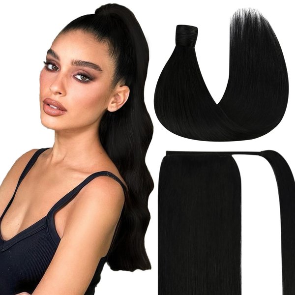Ve Sunny Ponytail Hair Extensions Black Ponytail Extension Human Hair Jet Black Wrap Around Ponytail Hair Extensions Human Hair Black Human Hair Ponytail Short Hair Ponytail 14inch 80G
