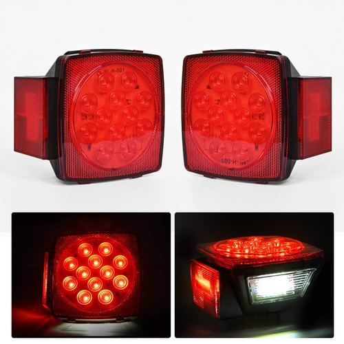 Nilight 2PCS Square LED Trailer Light Low Profile Submersible IP68 LED Stop Turn Tail Side Marker License Light for 12V Utility Trailer Boat Camper RV Trucks Marine Snowmobile (TL-23)