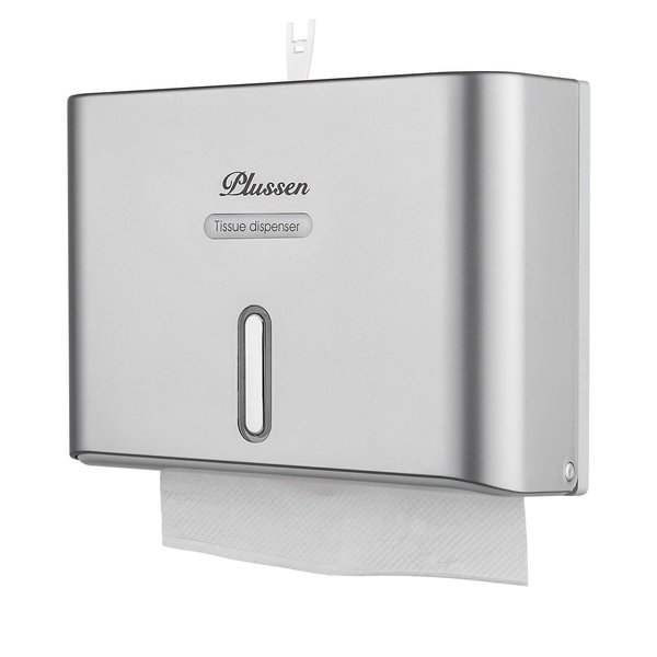 PLUSSEN Paper Towel Dispenser Wall Mount, Adhesive No Drilling Multifold Trifold C Fold Commercial Hand Towel Dispenser,Silver