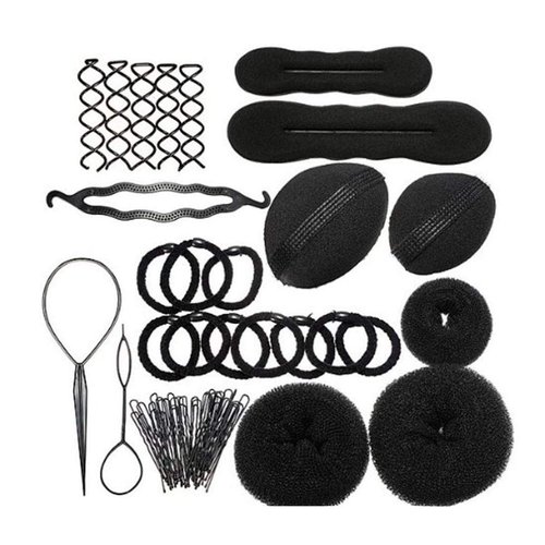 1Set Hair Tie Donut Ring Ropes Hairpins Pin Barrette Rubber Band Bun Insert Bump Up Maker Clip Comb Braid Ponytail Holder Twist Hairband Chignon Pads DIY Hair Style Styling Braiding Tool