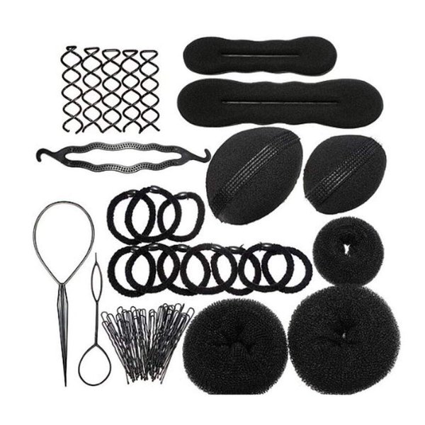 1Set Hair Tie Donut Ring Ropes Hairpins Pin Barrette Rubber Band Bun Insert Bump Up Maker Clip Comb Braid Ponytail Holder Twist Hairband Chignon Pads DIY Hair Style Styling Braiding Tool