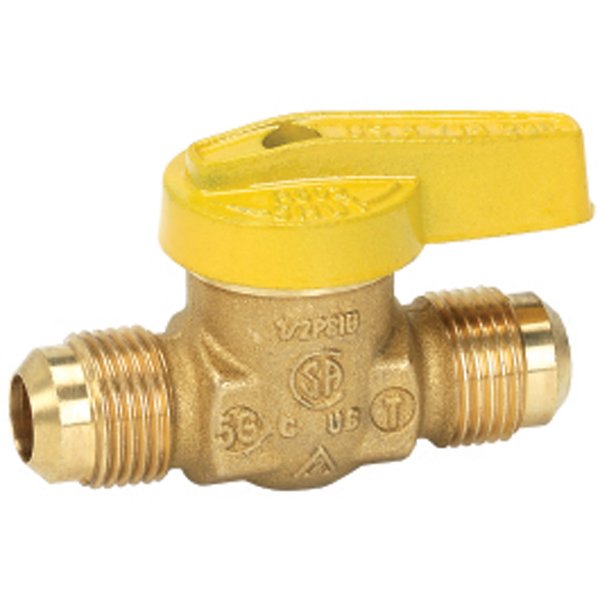 Homewerks VGV1LHT2B Premium Gas Ball Valve Flare Inlet/Outlet, Brass, 3/8-Inch