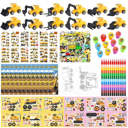 122 Pcs Construction Party Favors, Excavator Goodie Bags Stuffers -Coloring Books, Tattoo Sticker...