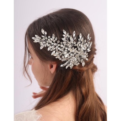 Teyglen Silver Rhinestone Hair Clips Bridal Crystal Hair Barrette Luxurious Hair Accessories for Bride Wedding Hair Clip Rhinestone Headpiece for Women