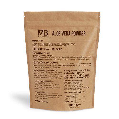 MB Herbals Aloe Vera Powder 16 oz / 1 LB | Aloe barbadensis Powder | Natural Skin Moisturizer | Promotes Hair Growth | for External Use Only
