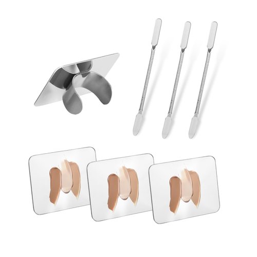 3 PCS Makeup Mixing Palette, Nail Art Palette with Foundation Spatula, Makeup Plate Makeup Mixing Tray, Nail Polish Mixing Palette, Metal Makeup Foundation Mixing Palette,Makeup Beauty Spatula
