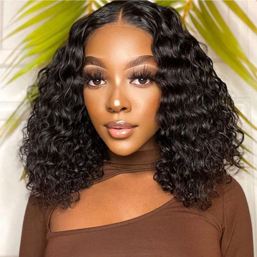 IYAGE Short Water Wave Bob Wigs Human Hair 13x4 HD Lace Front Wigs Human Hair for Black Women Black Curly Glueless Bob Wigs Human Hair Pre Plucked Pre Cut 180 Density Wigs Natural Hairline