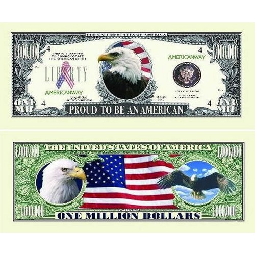25 Proud American Eagle Million Dollar Bills with Bonus “Thanks a Million” Gift Card Set