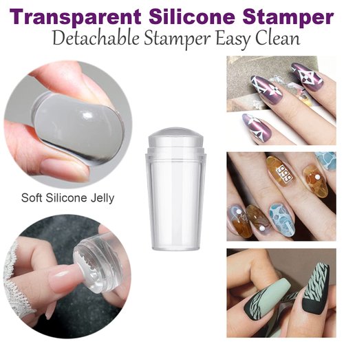 KAYZON Nail Stamper Nail Art Brushes - French Tip Nail Stamp Clear Nail Art Stamper Jelly with Scraper, 3pcs Nail Pen Brushes, Soft Silicone Stamper Printer DIY French Tip Nail Stamping Manicure Tool (Nail Stamper 3PCS Nail Brushes)