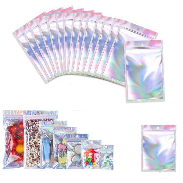 200 Pack Resealable Mylar Bags Smell Proof Pouch Aluminum Foil Packaging Plastic Ziplock Bag,Food Safe Small Mylar Storage Bags For Candy,Jewelry,Screw,2.8x3.9inch(Holographic Rainbow Color)