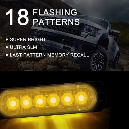 4-Pack 6 LED Amber Strobe Lights Vehicles Trucks Emergency Strobe Lights Kit 12V -24V Warning Hazard Flash Strobe Lights Bar Grill Grille Surface Mount Super Bright Waterproof