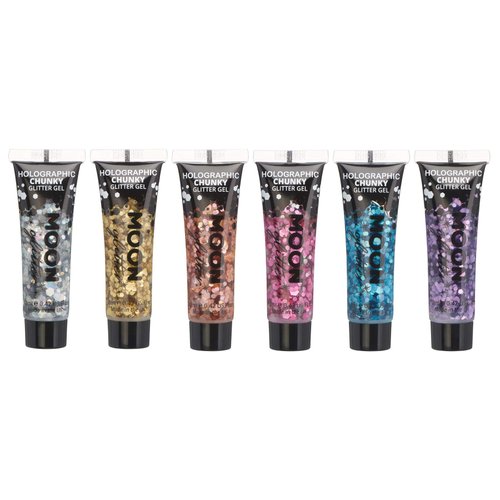 Holographic Chunky Face & Body Glitter Gel by Moon Glitter - 0.40fl oz - Set of 6 colours - Glitter Face Paint