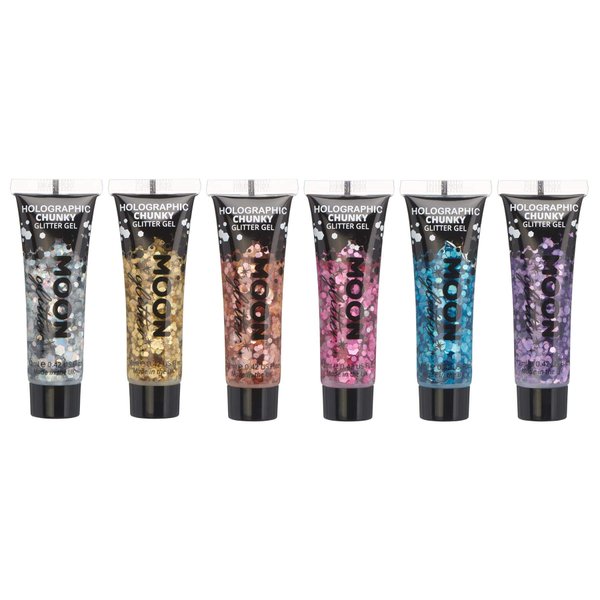 Holographic Chunky Face & Body Glitter Gel by Moon Glitter - 0.40fl oz - Set of 6 colours - Glitter Face Paint