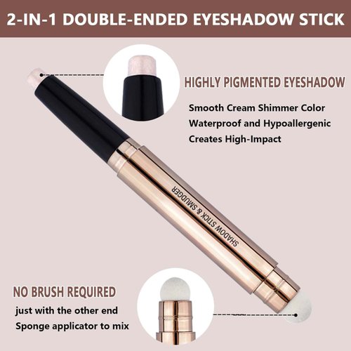 OVIQERKI 18 color eyeshadows stick shimmer,Highlighter waterproof eyeshadow pen,Colour pop eye makeup (Pale golden #02)