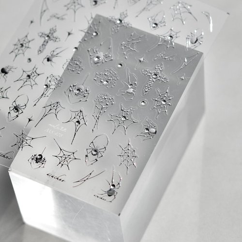 Halloween Nail Art Stickers Spider Web Spiders Nail Art Decals 5D Silver Crystal Diamond Nail Stickers Cross Rose Spider Web Nail Design Supplies Cute Nail Accessories for Acrylic Nails Decorations