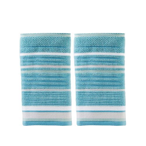 SKL Home by Saturday Knight Ltd. Seabrook Stripe 2-Piece Hand Towel Set, Teal 2 Count