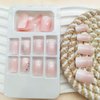 Short Press on Nails Square Acrylic Nails Press ons Cute Pink White Gradient Fake Nails with Rhinestones Designs Full Cover Glue on Nails Gloss Artificial Stick on Nails for Women 24 Pcs