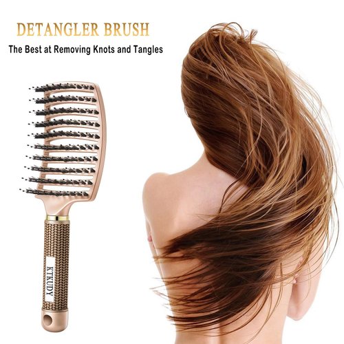 Hair Brush, Detangling Brush Getting Knots Out without Pain - Boar Bristle Hairbrush for Adult & Kids Wet or Dry Hair - Adds Shine and Makes Hair Healthier 2pcs