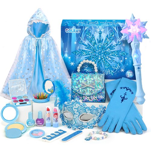 Golray Frozen Toys for Girl Gift Kids Makeup Kit & Elsa Princess Dress Up Set, Purse & Cape & Real Make up & Nail Polish & Wand, Birthday Gift Toys for Little Girls Toddlers Age 3 4 5 6 7 8 Year Old