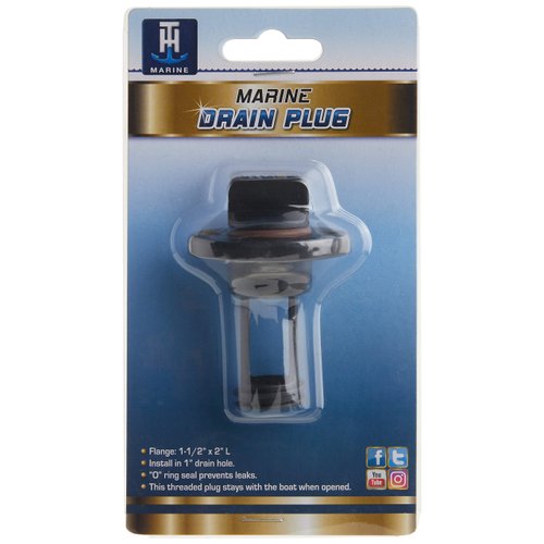 T-H Marine DP-1-DP Self-Retaining Boat Transom Drain Plug - Black