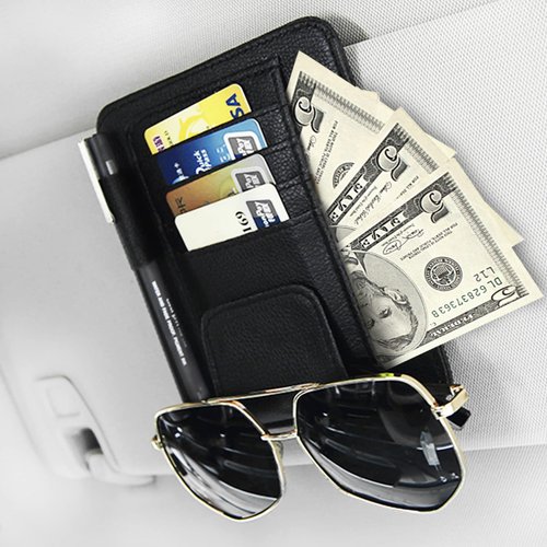Small Leather Car Sun Visor Organizer Clip for Trucks/Cars, Car Card Sleeve Pocket Organizer, Car Visor Document Holder, Card, Sunglasses, Car Registration/Drving License, Insurance Info, Pen, Note
