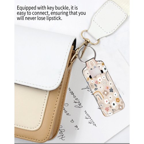 KLLRO RUO Chapstick Holder Keychain Fashion Lipstick Sleeve Lip Balm Portable Pocket Lip Gloss Tube Holder Clip-on Makeup Travel Accessories - Cute Rainbow Flowers