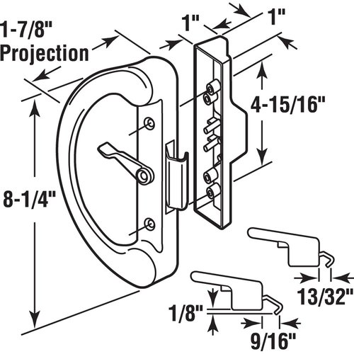 Prime-Line C 1223 Non-Keyed Sliding Glass Door Handle Set – Replace Old or Damaged Door Handles Quickly – White Diecast, Clamp Style, Surface Mount, Fits 4-15/16 in. Hole Spacing (Single Pack)