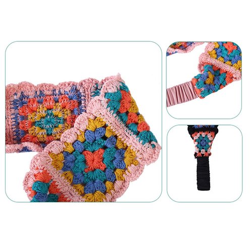 Mrotrida Women's Floral Crochet Headband Mori Girl Pastoral Knitted Hair Bandanas Elastic Crochet Head Wrap (Black)