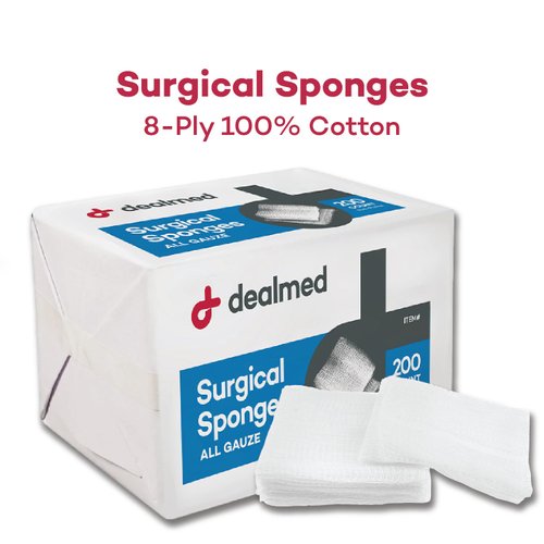 Dealmed 4" x 4" Surgical Sponges, 8-Ply, Non-Woven Absorbent Gauze Sponges for Wound Care, First Aid Kits and Medical Facilities, 200 Count (Pack of 4)