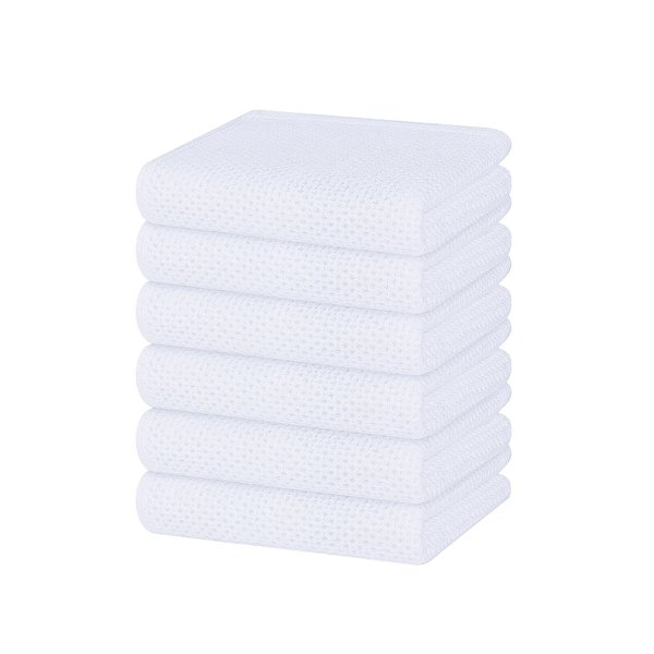 Homaxy 100% Cotton Waffle Weave Kitchen Dish Towels, Ultra Soft Absorbent Quick Drying Cleaning Towel, 13 x 28 Inches, 6-Pack, White