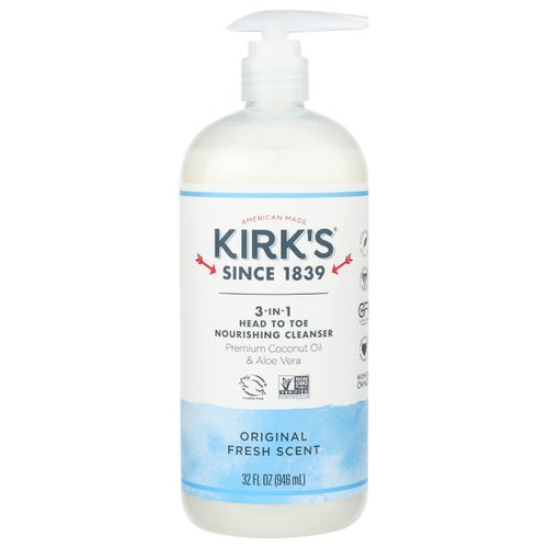 Kirk’s 3-in-1 Head to Toe Clean Body Wash Nourishing Cleanser Original Fresh Scent, Natural Formula, Free of Sulfates, Parabens Free, 32 Fluid Ounce (Pack of 1)
