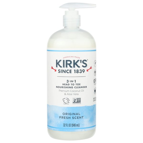Kirk’s 3-in-1 Head to Toe Clean Body Wash Nourishing Cleanser Original Fresh Scent, Natural Formula, Free of Sulfates, Parabens Free, 32 Fluid Ounce (Pack of 1)