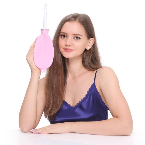 RVDKBULB Reusable Silicone Travel Douche Bag - Vaginal Douche for Women, Pocket Size, 24 Fl Oz Capacity, Pink