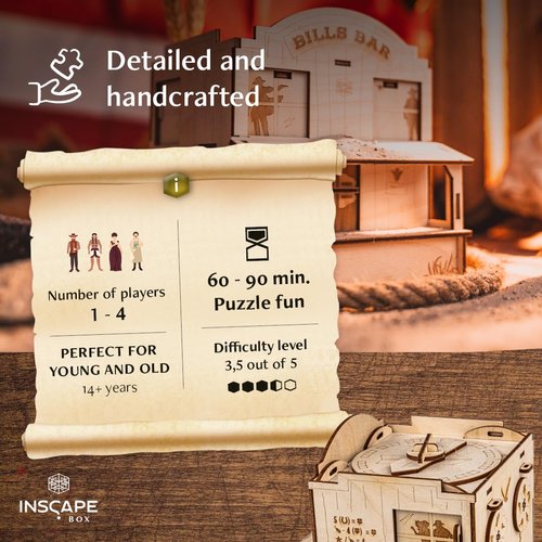 INSCAPE Wild West Riddles - Puzzle Box - Escape Room in A Box for Adults - Cluebox Puzzle Boxes with Hidden Compartments - Puzzle Boxes for Adults - Wooden Puzzle Box