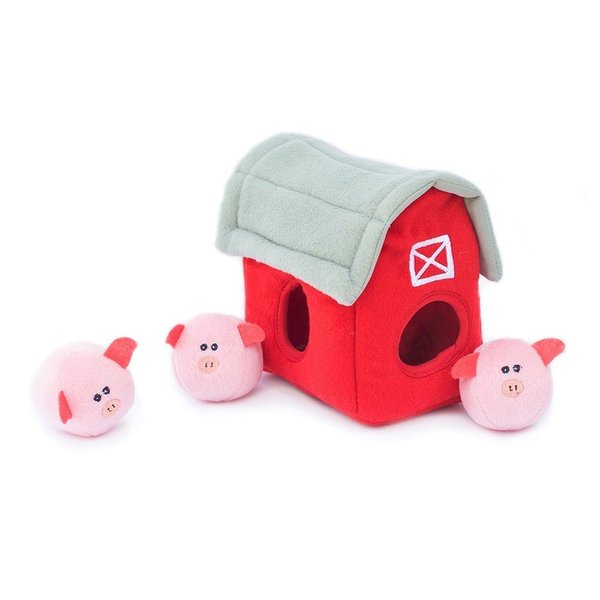 ZippyPaws Burrow Puzzle Plush Dog Toy, Interactive Squeaky Toy for Enrichment, Hide and Seek Game for Small to Medium Dogs, Pig Barn