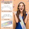 BAHABY It's My Birthday Sash & Birthday Headband Set Princess Birthday Sash and Tiara Birthday Gifts for Women Girls Sweet Happy Birthday Accessories for Party- Silver