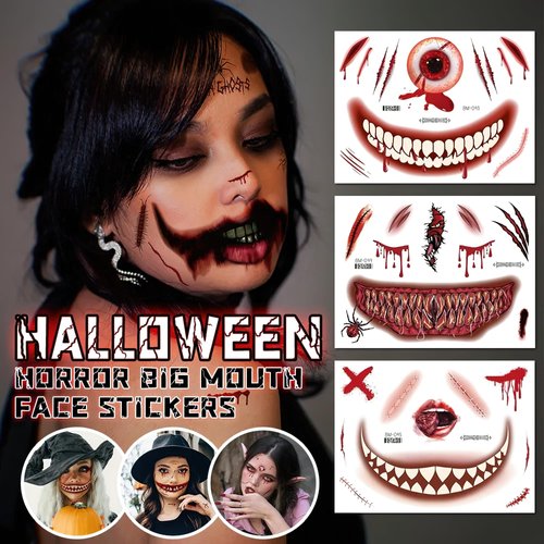 Halloween Tattoos Stickers Zombie Makeup Kit Waterproof Blood Chucky Scars Tattoos for Women Girls Party Decorations 9 Sheets