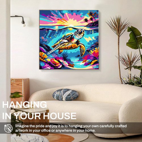 WEMEON Sea Turtle Paint by Numbers Kit for Kids with Framed- Easy Paint by Numbers Kit for Kids Age 4-12, Simple Painting Paint by Numbers for Gift Home Wall Decor(10x10Inch)