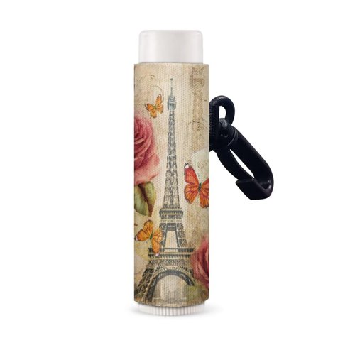 PCSJRKG Elastic Lipstick Sleeve Holder Eiffel Tower, Butterfly Portable Lip Balm Sleeve Pouch Travel Accessory, Rose Clip-On Keychain Chapstick Holster