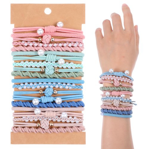 Yuanchu 20 PCS Boho Hair Bracelets for Women, Boho Hair Ties Bracelets Hair Ties for Thick or Thi...