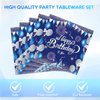 Blue Birthday Decorations for Men Boys Birthday Party Tableware Set Birthday Paper Plates Napkins Navy Blue and Silver Happy Birthday Party Decorations for 13th 16th 18th 21st 30th 40th 50th 60th Him