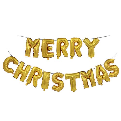KALOR Merry Christmas Balloons Banner, 16 Inch Gold Foil Mylar Balloon Christmas Sign for Xmas Party Decorations