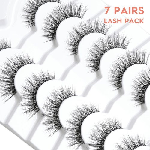 Wispy Lashes False Eyelashes Cat Eye Fluffy Lashes Siligli Mink Eyelashes Thinner Band 3D Volume Natural Lahses 15mm Eye Lashes Curly 7 Pair